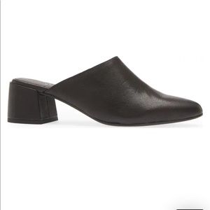 Eileen Fisher Gest Mules, black leather, size 8.5, box & dust bag included.